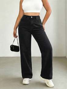 Celana Jeans Denim Hitam Kasual Serbaguna Ukuran Plus untuk Musim Gugur - Hitam - View 6