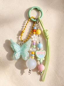 1pc New Resin Flower Butterfly Keychain, Girly Backpack Charm Gift Accessory - Multicolor - View 9