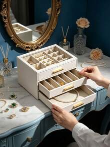 1pc Large Capacity Multi-Layer Jewelry Box With Transparent Window, Drawer Style, Anti-Oxidation Storage Box For Rings, Earrings, Necklaces - Multicolor - View 3