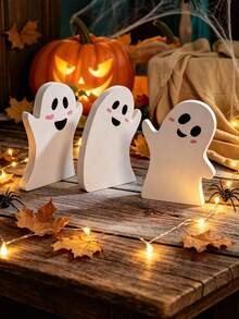 3 Sets Of Halloween Ghost Decorations-Cute Indoor Ghost Decorations,PVC Multi-Layer Tray Decoration Table Cards Set,Halloween Table Decorations For Witches Brooms,Pumpkins,Bats,Suitable For Party,Home Shelves Display,Birthday Gifts,Room Decor - A - View 6
