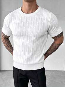 ZYNTH BALENO Men's Summer Fashion Crew Neck Cable Knit Slim Fit Short Sleeve Sweater, Suitable For Gym And Outdoor Sports - White - View 2