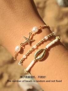 6-3pcs Beach Multi-Layer Stacked Seed Bead Bracelets, Starfish & Shell Bracelets, Daily Date Gift (Bead Quantity And Sequence Random) - Multicolor - View 10
