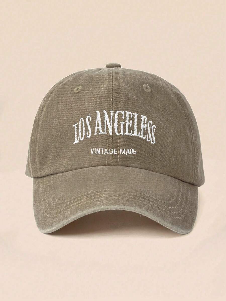 1件中性兒童刺繡字母 LOS ANGELES Y2K 風格防曬透氣百搭棒球帽,適合春秋戶外休閒穿著 - 卡其色 - 查看 1