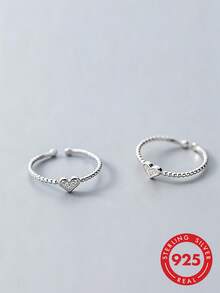 1pc S925 Sterling Silver Heart Open Bead Thin Ring, Adjustable Delicate Band, Feminine Girly Style, Niche Exquisite Daily Commute Versatile Jewelry Gift For Girlfriend, Best Friend, Birthday, Anniversary - Love - View 9