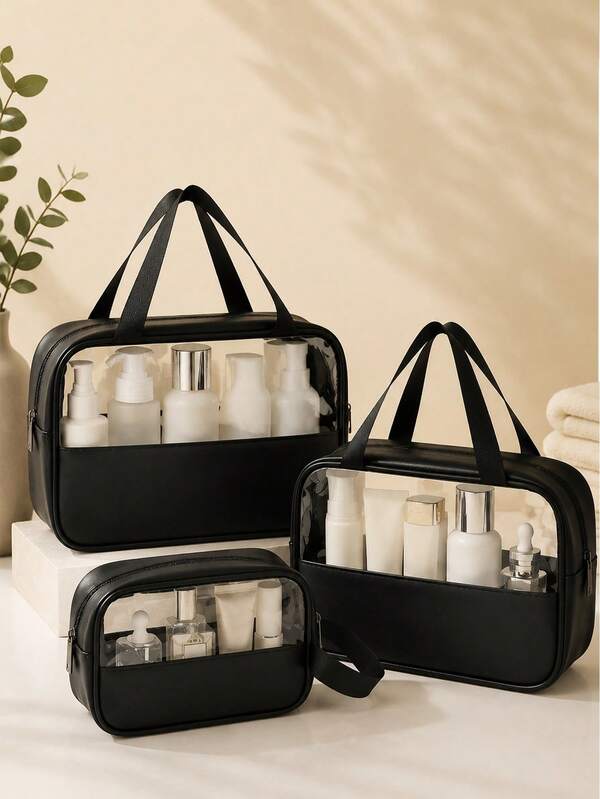 1pc Toiletry Organizer Bag Multi-Functional Makeup Bag Back To School Essential Portable Cosmetic Bag Transparent Cosmetic Storage Bag Suitable For Eyebrow Pencil Makeup Brush Perfume Powder Puff Bathroom Storage Travel Essential Travel Accessories Bathroom Accessories Cruise Essential Perfect Holiday Gift