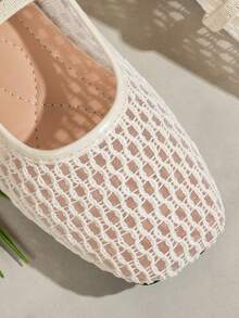 Women's Summer Hollow Mesh Square Toe Mary Jane Flat Shoes, Breathable Ballet Shoes With Thin Straps, Fashionable Versatile Daily Commute Walking Dating Office Shopping Vacation Beach Apartment Shoes, Mother's Day Gift - Beige - View 7