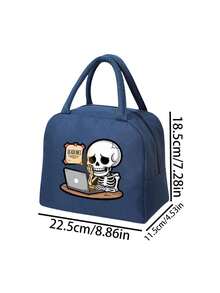1 Pc, Creative Skeleton Pattern Printed Handbag, Large Capacity Handheld Lunch Box Bag, Suitable For Office Workers And Travel - one-size - View 10