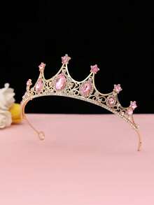 2/1pc Pink Rhinestone Tiara & Butterfly Pearl Ribbon Headpiece, Women Princess Hair Accessories For Birthday Party Prom Bridal Shower - Multicolor - View 6