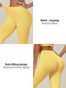TimeOff Women's 1pc Solid Color Tummy Control Butt Lifting Slimming Sports Mid-Length Shorts - Yellow - View 4