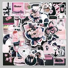 52pc Black & Pink INS Style Sweet Cool Creative Waterproof Decorative Stickers For Notebook, Planner, Luggage - Multicolor - View 1