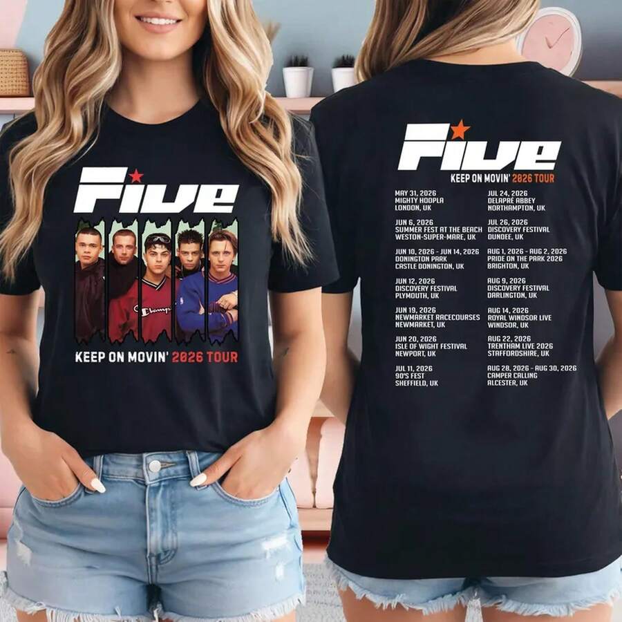 Five Boy Konzert-T-Shirt, Sommer-Tour-T-Shirt, Five Boy Keep on Movin 2026 Tour-T-Shirt, Everybody Get up Five Boy Keep on Moving Konzert-T-Shirt. - Schwarz - Übersicht 1