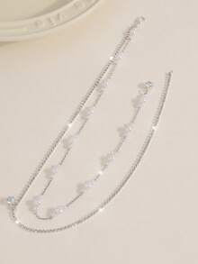 1pc Fashionable Exquisite Silver Artificial Crystal Pendant Minimalist Women's Extra Long Back Chain, Beautifully Arranged Faux Pearls, Suitable For Ball, Banquet, Birthday Party, Dinner, Romantic Date And Travel Design. - Silver - View 4