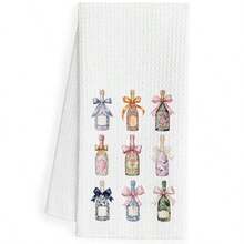 Coquette Bow Floral Champagne Kitchen Dish Towels, Champagne Gifts For Women, Cocktail Gifts Decorative Hand Tea Towels For Kitchen Bar Cart Pub, 16x24 Inch - Wine Bow - View 2