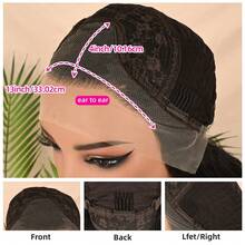 Schwarze Body Wave Lace Front Perücke für Damen 13x4 transparente Lace Front vorgezupft kleberfrei hitzebeständig Body Wavy Textur hochdichte Perücke geeignet für täglichen Gebrauch Party Cosplay - Schwarz - Übersicht 6