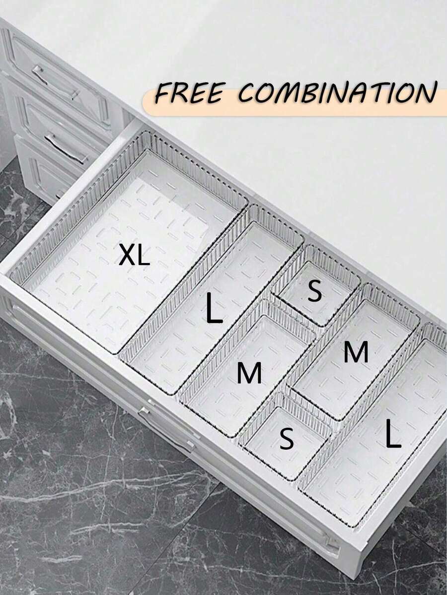 10/7/6/5/1pc Drawer/Desktop Cosmetic Storage Box, PET Material, Suitable For Organizing Office Supplies, Hair Accessories, Cosmetics, Beauty Products, Tableware, Daily Necessities, Jewelry, Home Decor And Bathroom Supplies