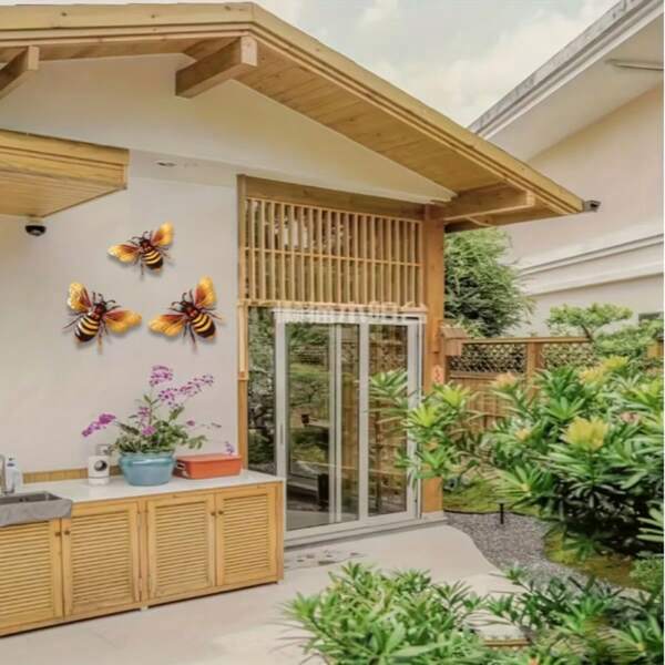 2D Flat, 3pcs Set Vibrant Acrylic Bee Wall Art - Realistic Outdoor Decor, Suitable For Patio, Garden, Fence And Balcony . Durable Acrylic Material, Adhesive Design, Natural Style Decoration, Bee Decor