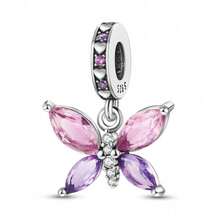 1pc S925 Sterling Silver Butterfly Pendant Bead, Multiple Gradient Colorful Enamel & Cubic Zirconia Butterfly Designs, Transparent Wings With Exquisite Rhinestone Inlay, Comes With Gift Box, Suitable For Bracelets & Necklaces, Romantic Girly Style, For Handmade DIY Jewelry Making & Daily Wear Gift - Multicolor - View 15