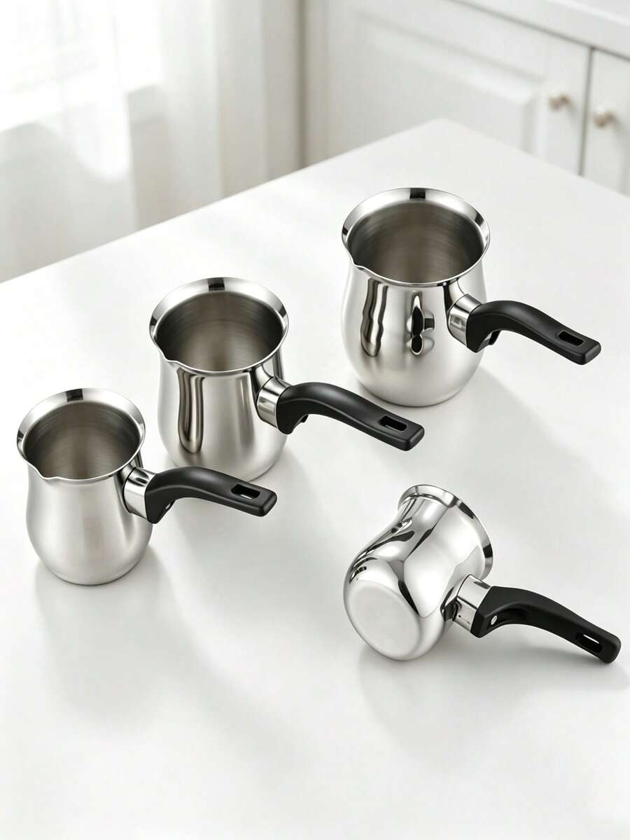 Stainless Steel Milk Pot Non-Slip Handle Small Saucepan, Multi Size Pour Spout Coffee Milk Warmer For Stovetop Induction Cooker, Portable Turkish Coffee Pot For Home Kitchen Heating Milk Chocolate