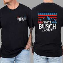 Red White And Busch Light 2 Sided T-Shirt, 4th Of July Merch, Patriotic Drinking Shirt, Casual Streetwear Top, Graphic Tee For Men, For Womendazy Clot - 杏色 - 查看 3