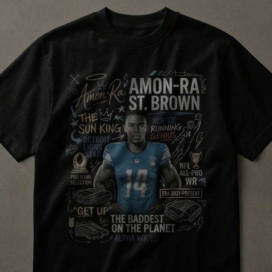 Amon-Ra St. Brown Fan T-Shirt |   Wide Receiver Chalk Art Sketch Graphic Tee |   Sun King Alpha WR Football Game Day Gift 6JZW