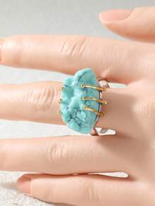 Gmzalx Women's Lightweight Luxury Asymmetrical Texture Synthetic Turquoise Ring, Bohemian Vacation Style, Daily Commute Travel - Baby Blue - View 2