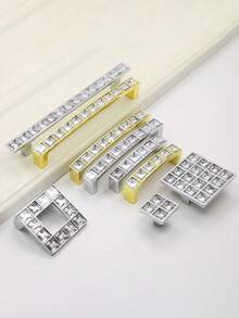 6 pièces/1 pièce Poignée de tirage en métal cristal, poignée de porte de meuble carrée transparente avec strass à double trou dorée brillante à la mode, convient pour armoire à vin, meuble, tiroir ; style à trou unique, espacement des trous 16, 32, 64, 96, 128 mm - A - Voir 7