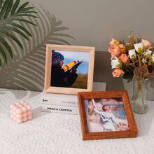 1/3pcs Square Natural Wooden Photo Frames, Dual-Color Light Oak And Dark Walnut Desktop & Wall-Mounted Frames, Minimalist Rustic Style Square Portrait Frames, Suitable For Children, Baby, Family Milestone Photography, Ideal For Nursery, Bedroom, Living Room And Apartment Decor, Children's Growth Memory Display Gift, Suitable For Baby Shower, Housewarming, Birthday And Other Occasions - Multicolor - View 7