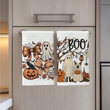 2 PIEZAS Toallas de Cocina con Estampado de Calabaza de Halloween, Lazo y Fantasma, 40*60cm Estilo de Dibujos Animados Rectangular de Microfibra, Toallas de Cocina, Paños de Plato, Manteles, Toallas de Mano, Decoración de Cocina, Decoración del Hogar de Halloween, Regalo de Inauguración de Casa para Vecinos, Perfecto para Uso en Cocina y Baño, Adecuado para Amas de Casa y Reuniones Familiares, Gran Valor, Esencial del Hogar - Blanco - Ver 7