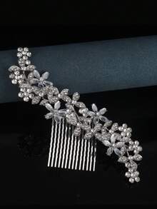 1pc Women's Rhinestone Embellished High-End Hair Comb Headpiece Hair Accessory Hairband Crown European American Ball Party Birthday Party Adult Wedding Photography Alloy Rhinestone Bridal Crown Event Jewelry Accessory Hair Pin - Silver - View 3