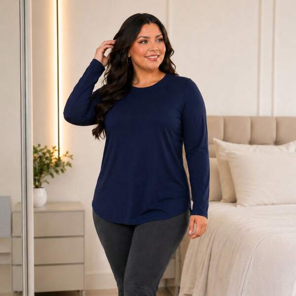 Blusa Avulsa de Pijama Feminina Manga Longa Plus Size Malha Leve Confortável G ao G2