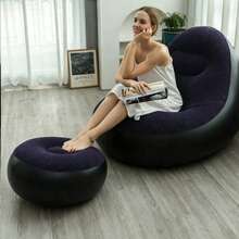 2pcs Slouchy Sofa Inflatable Chair Foldable Lounge Chair (Sofa + Footstool) Outdoor Sofa Bed With Footstool, Indoor/Outdoor Portable Foldable Inflatable Pad Nap Leisure Chair Set - Multicolor - View 3