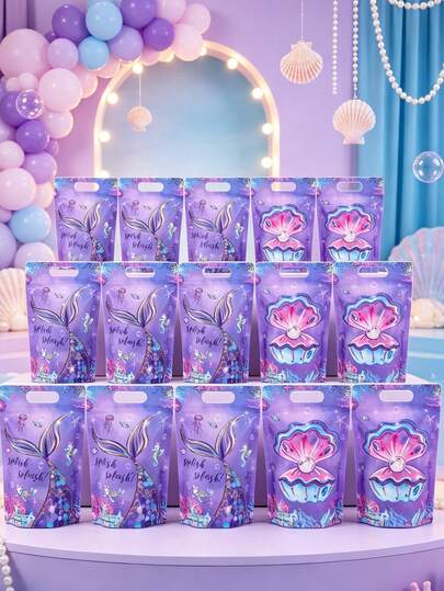 25pcs Mermaid 3D Gift Bags, Mermaid Pearl Gift Bags, Mermaid Birthday Party Favor Bags, Mermaid Bags, Girls Birthday Party Sealed Candy Bags, Mermaid Theme Party Gift Packaging Bags, Wedding Decoration Tote Bags, Bridal Shower Tote Bags, Baby Shower Decoration Dessert Bags, Gender Reveal Decoration, Store Shopping Bags, Kitchen Baking Cookie Bags, Home Table Decor, Room Decor, Birthday Gifts, Party Favors