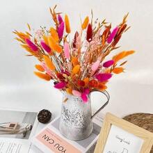 1 Bunch Orange Pink Artificial Fluffy Rabbit Tail Grass And Leaves, Low Maintenance Faux Floral, Suitable For Wedding Centerpiece Decoration, Autumn/Winter Holiday Decor - Orange-red - View 2