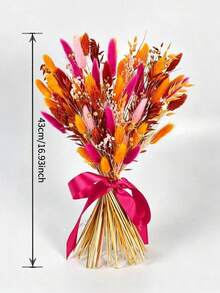 1 Bunch Orange Pink Artificial Fluffy Rabbit Tail Grass And Leaves, Low Maintenance Faux Floral, Suitable For Wedding Centerpiece Decoration, Autumn/Winter Holiday Decor - Orange-red - View 9