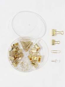 65Pcs/Set In Macaron Color, Creative Anti Rust Paper Clip Combination, Multifunctional Swallowtail Clip, Paper Clip, Thumb Nail, Four Grid Stationery Set Suitable For Office, Study, And Accounting, Back To School Season - Gold - View 9