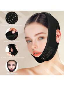 Facial Sleep Protection Product, Chin Exerciser, Chin Beauty Massager, High Breathability, Black, Chin Strap, Face Tape, Face Mask - Black - View 2