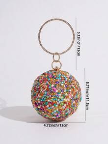 Spherical Small Round Bag With Sparkling Rhinestone Decor, Handheld Evening Bag, Party Bag, Evening Clutch, Fashionable Luxury Bag For Formal Dresses, Parties And Events - Multicolor - View 2