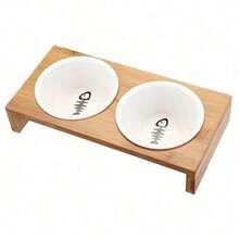 1/2/3 Bowls Cat Dog Feeders Bowl Ceramic Tableware Pet Food Water Bowl Bamboo Frame Antiskid Pet Supplies Dog Cat Feeding Bowl - White - View 3