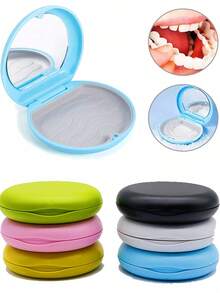2-In-1 Orthodontic Retainer Storage Box Travel Set, Minimalist Orthodontic Retainer Storage Box, Fun Tooth Alignment Retainer Storage Box, Orthodontic Retainer Storage Box, Denture Box With Mirror, Portable Travel Denture Storage Box, Portable Orthodontic Retainer Storage - Multicolor - View 1