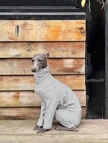 Pet Clothes Fashion Striped Fleece Suitable For Italian Greyhound Whippet Soft Comfortable Dog Autumn/Winter Four-Legged Jumpsuit - Black and White - View 4