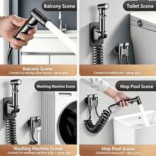 Gun Black Pressurized Handheld Bidet Sprayer With Fixed Bracket, Pressurized Water Flow, Matching Fixed Bracket For Convenient Storage, Flexible Water Flow Control, Easy Installation, Multi-Scenario Use For Toilet Cleaning, Feminine Wash, Floor Rinsing, Pet Bathing Px - Black - View 7