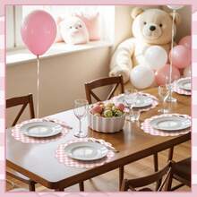20/50Pcs 13.5 Inch Fan-Shaped Plaid Disposable Placemats, Suitable For Table Setting, Event Party, Wedding, Wedding Banquet, Birthday Decoration, 4 Colors Available - View 5