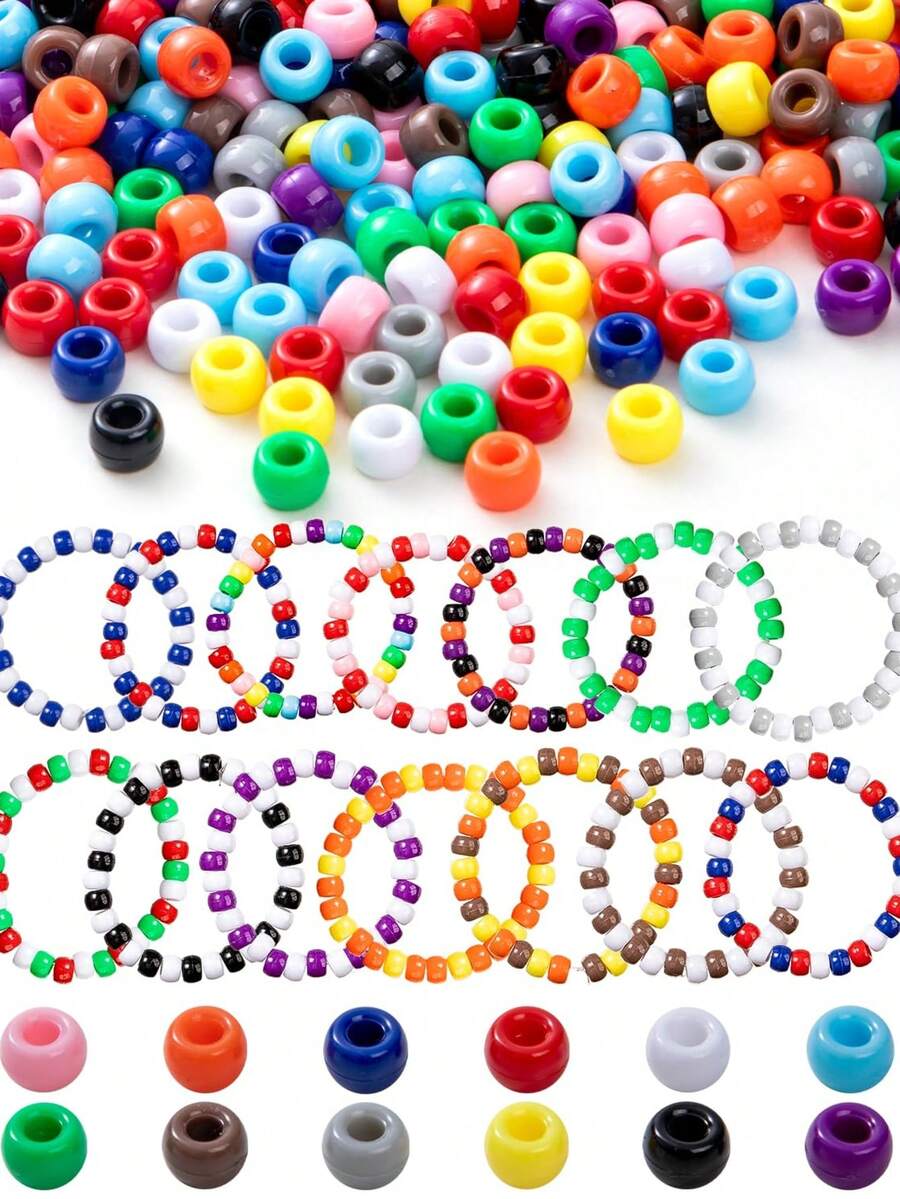 200 Stück zufällig gemischte mehrfarbige runde Acrylperlen mit großem Loch, Spacer-Perlen für DIY-Armbänder, Halsketten, Schlüsselanhänger, Schmuckherstellung - A - Übersicht 1