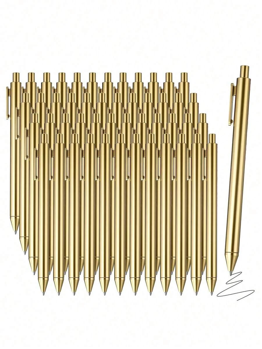 12pcs Luxury Gold Ballpoint Pens, Large Capacity Retractable Black Ink Pens, Smooth Writing, Suitable For Wedding Bridal Party, Business Office, Diary, Guest Gifts - A - View 1