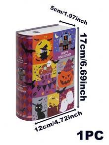 Halloween Gift Box Book-Shaped Packaging Box, Creative Pumpkin & Witch Pattern, Eerie Holiday Jewelry Storage Box, Mysterious Party Favor Supplies, Unique Room Desktop Decor, Novelty Display Box - Multicolor - View 9