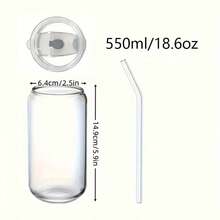Glass Family 4/6pcs, 550ml/18.6oz Glass Cups, Glass Cups With Lid, Straw, And Straw Brush, Mason Jar Water Cup, Coffee Cup, Glass Cup With Plastic Lid, Cute Tea Set, Homemade Drinking Cup Set, Reusable, Suitable For Hotels And Family Gatherings - 4個杯子+4個蓋子+4個吸管+1個吸管刷 - 查看 3