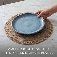 1/4/6/12pcs Boho Style Plain Linen Rope Woven Round Placemats, Table Decoration Mats For Home, Family Gatherings - Khaki - View 8