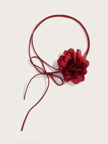 Altistry 1pc Elegant Floral Polyester Rope Necklace, Versatile For Daily Wear, Party, Date, Gift - 30672-nek-red - View 2