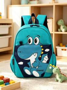 1pc Personalized Back To School Cute Dinosaur Backpack, Zipper Closure Nylon Material, Adjustable Shoulder Straps, Hand-Carry, Suitable For School, Shopping, Daily Outings, Outdoor Trips. Birthday Gift. - Multicolor - View 5