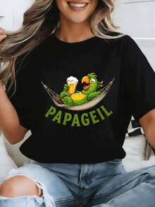 T-shirt oversize retrò Y2K per uomo e donna - Stampa pappagallo e birra, vestibilità ampia, adatta per tutto l'anno, lavabile in lavatrice, Ur Clothing - Indietro - Visualizzare 3